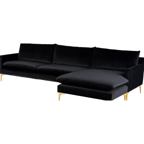 Anders Sectional Sofa in Black Fabric on Brushed Gold Stainless